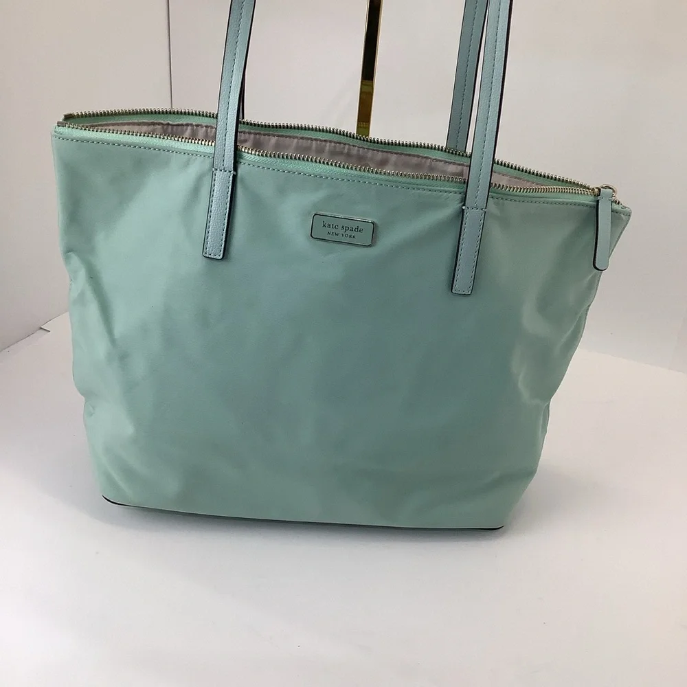 Kate Spade Hayden Nylon Mint Green Tote Shoulder Bag zip top
